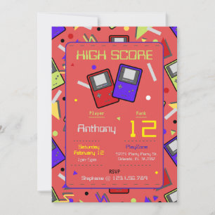 Invitation Boys Red Retro Jeu Anniversaire