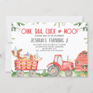 Invitation Boys Red Tractor Animaux de ferme Anniversaire Inv