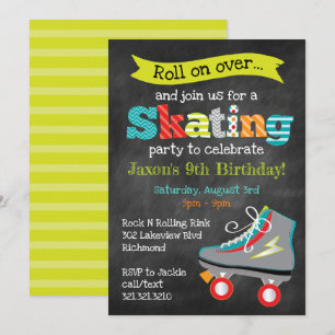 Invitation Boys Roller Sking Anniversaire - Chalkboard