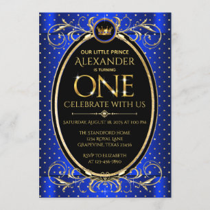 Invitation Boys Royal Blue Gold Prince Premier anniversaire