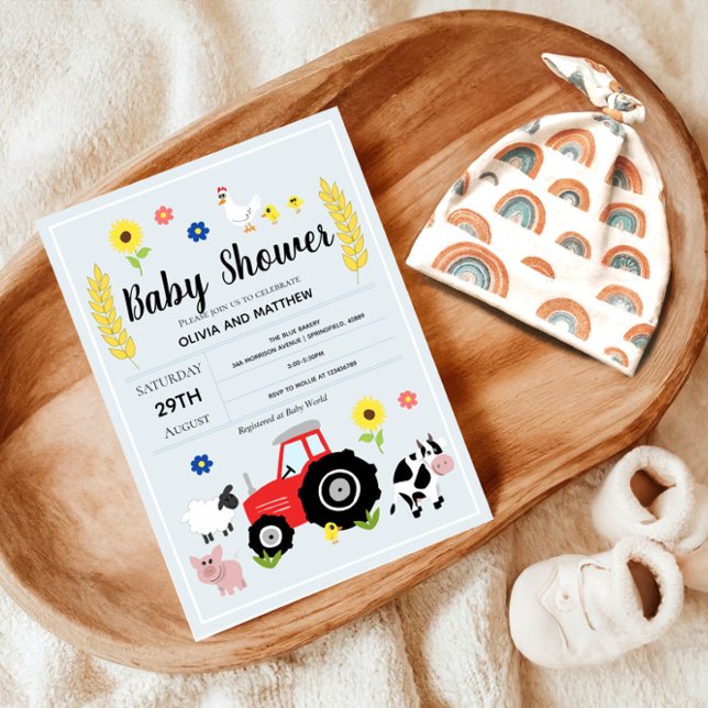 Invitation Boys Rustic Blue Farm Baby shower tracteur (Créateur téléchargé)