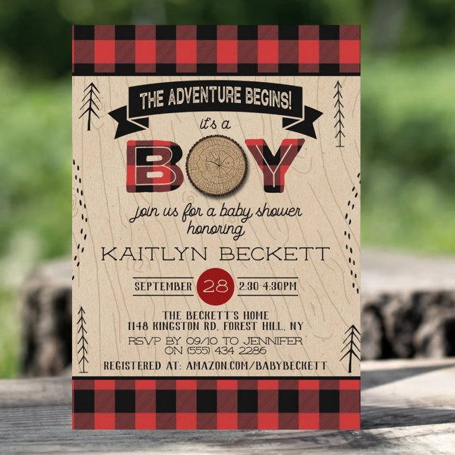 Invitation Boys Rustic Plaid Baby shower de bûcheron (Créateur téléchargé)