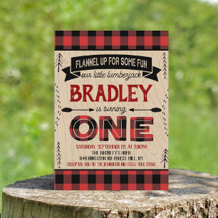 Invitation Boys Rustic Plaid Lumberjack 1er anniversaire