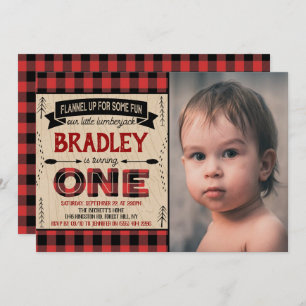 Invitation Boys Rustic Plaid Lumberjack 1er Anniversaire Phot