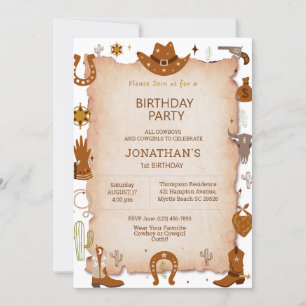 Invitation Boys Rustic Western 1er anniversaire fête