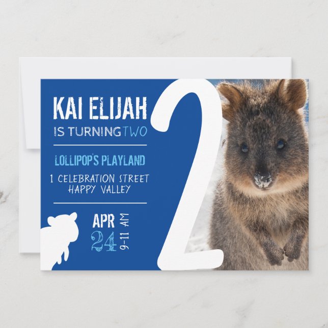 Invitation Boys Second Birthday Blue Quokka Australia Photo (Devant)