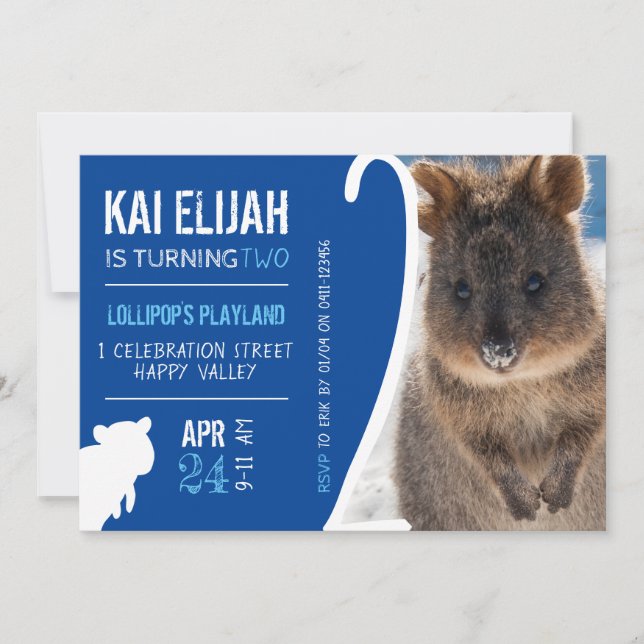 Invitation Boys Second Birthday Blue Quokka Australie Photo (Devant)