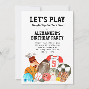 Invitation Boys Sports Balls Athletic All Star Anniversaire d