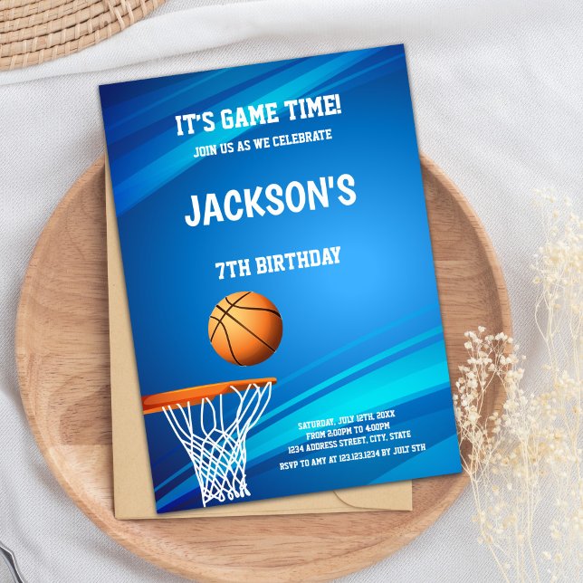 Invitation Boys Sports Party (Basket Blue back Basketball Invitations)