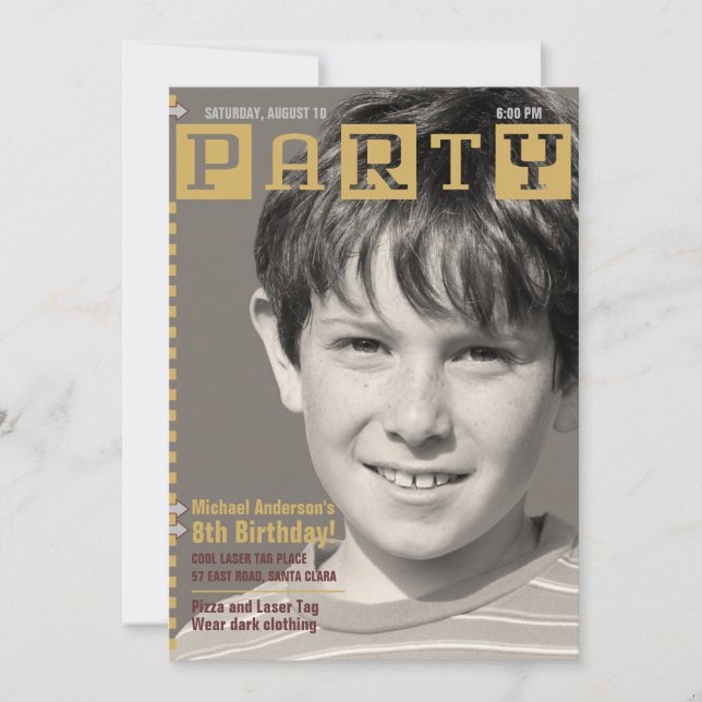 Invitation Boys Tech Magazine Photo Anniversaire (Devant)
