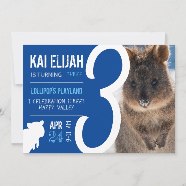 Invitation Boys Third Birthday Blue Quokka Australia Photo (Devant)