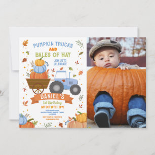 Invitation Boy's Tractor Citrouille Anniversaire Fête de réco