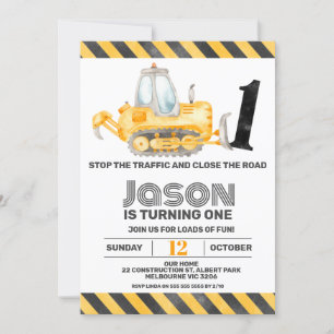 Invitation Boys Traffic Construction Véhicules 1er anniversai