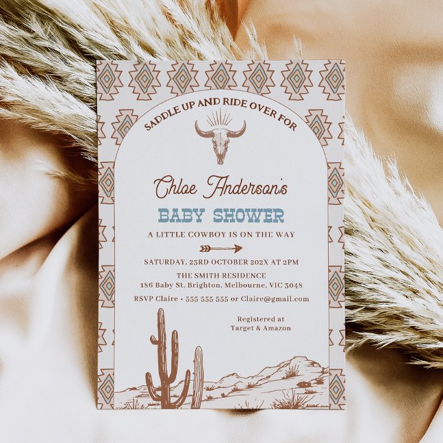 Invitation Boys Tribal Boho Arch Rodeo Baby shower occidental (Boys Rodeo Baby Shower Invitation, Cowboy Baby Shower Invitation, Western Wild West Tribal Pattern)