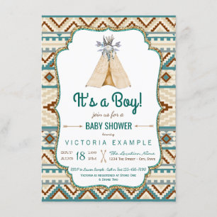 Invitation Boys Tribal Teepee Baby shower Aztec