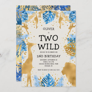 Invitation Boys Two Wild 2nd Birthday Blue Ecru Safari