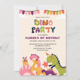 Invitation Boys Watercolor Dinosaur 1er anniversaire