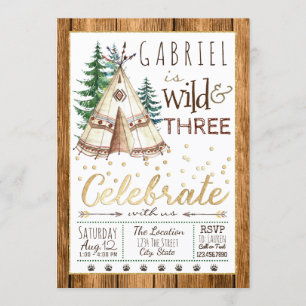 Invitation Boys Wild and Three Tribal TeePee Troisième annive