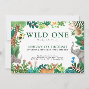 Invitation Boys Wild One Jungle Safari Animaux 1er anniversai