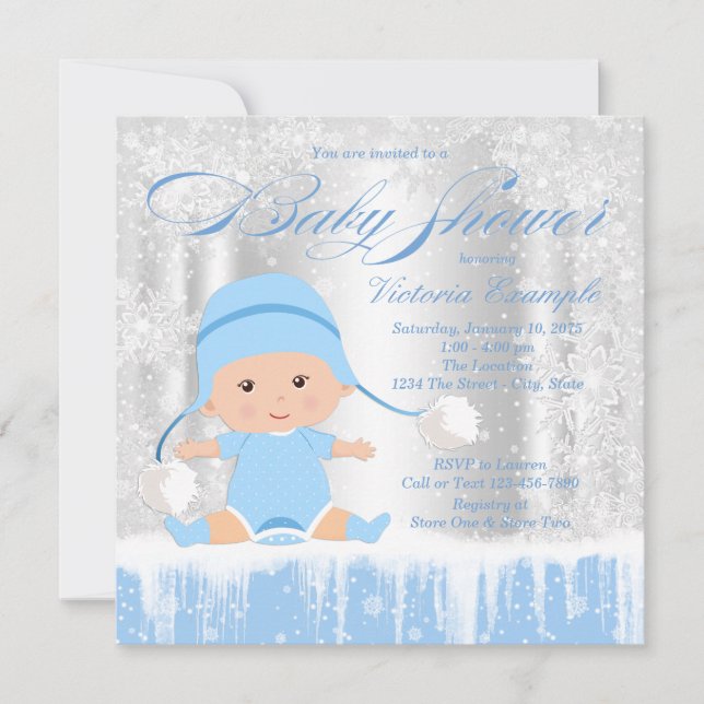 Invitation Boys Winter Wonderland Baby shower de neige Invita (Devant)