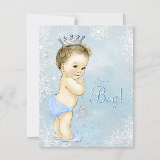 Invitation Boys Winter Wonderland Blue Snowflake Baby shower (Devant)