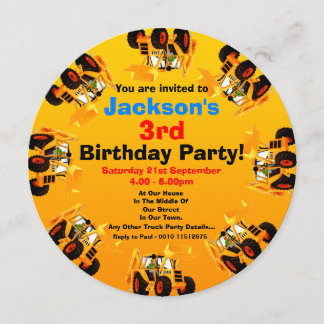 Invitation Boys Yellow Digger 3e anniversaire de la fête de l