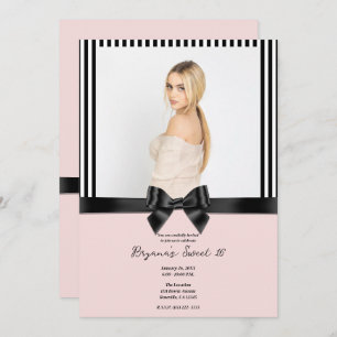 Invitation Bracelet Bow noir Ruban rose pâle Photo Sweet 16