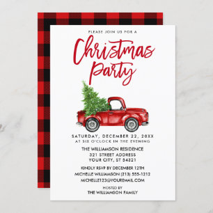 Invitation Bracelet Script Red Plaid Truck Christmas Party