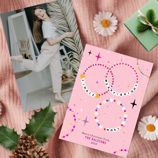 Invitation Bracelets d'amitié rose Noël Photo (Créateur téléchargé)