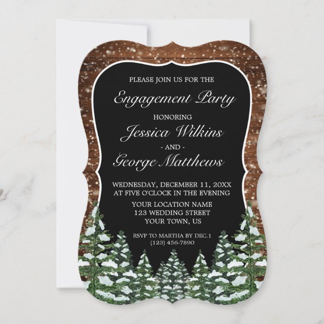 Invitation Bracket Black Snowy Bois & Forêt (Devant)