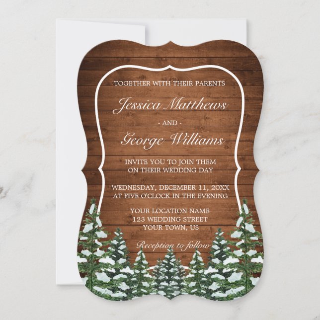 Invitation Bracket Snowy Wood & Forest Country Pine Mariage (Devant)