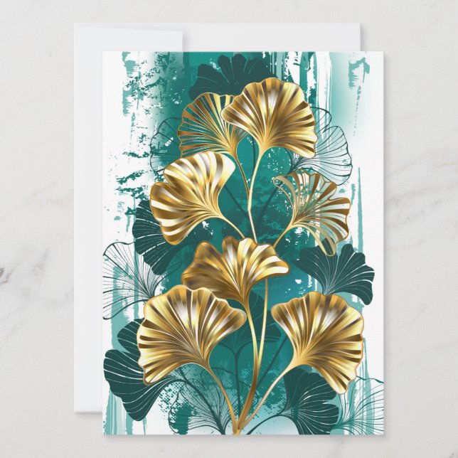Invitation Branche avec Feuilles d'or Ginko Biloba (Devant)