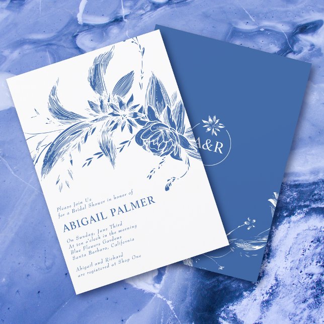 Invitation Branche avec fleurs bleues mariage douche nuptiale (Créateur téléchargé)
