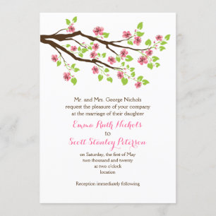 Invitation Branche avec fleurs de cerisier rose mariage de pr