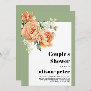 Invitation Branche avec roses pêche mariage couple douche