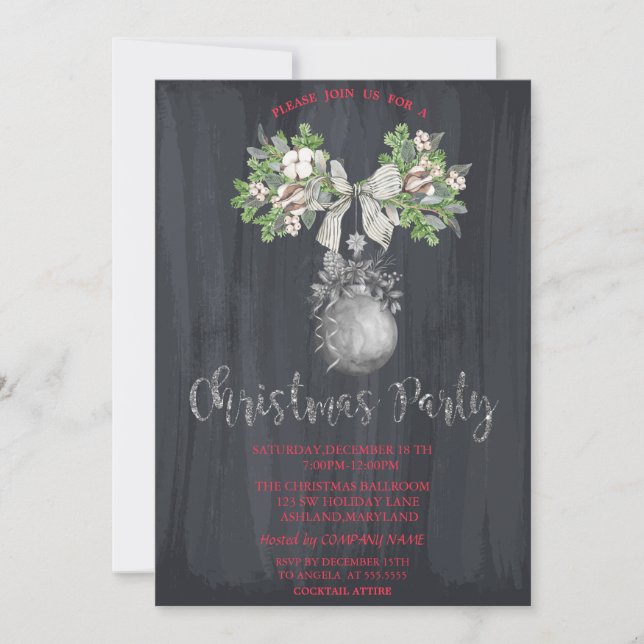 Invitation Branche d'aquarelle, Soirée de Noël dansante (Devant)