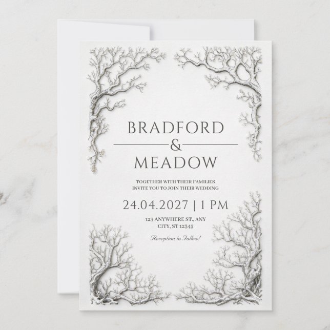 Invitation Branche d'Argent Noueuse Bordure Gothique de Maria (Devant)