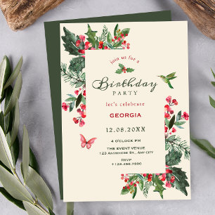 Invitation Branche de baies florale anniversaire