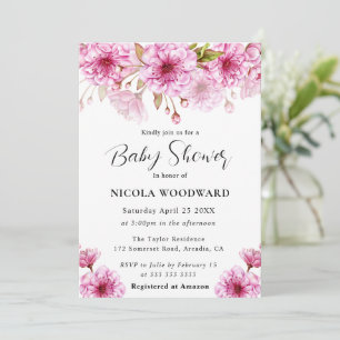 Invitation Branche de cerisier à l'aquarelle Baby Shower