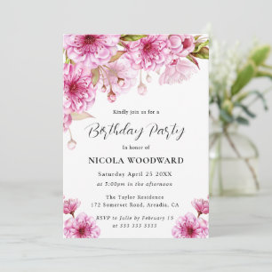 Invitation Branche de cerisier à l'aquarelle pour fête d'anni