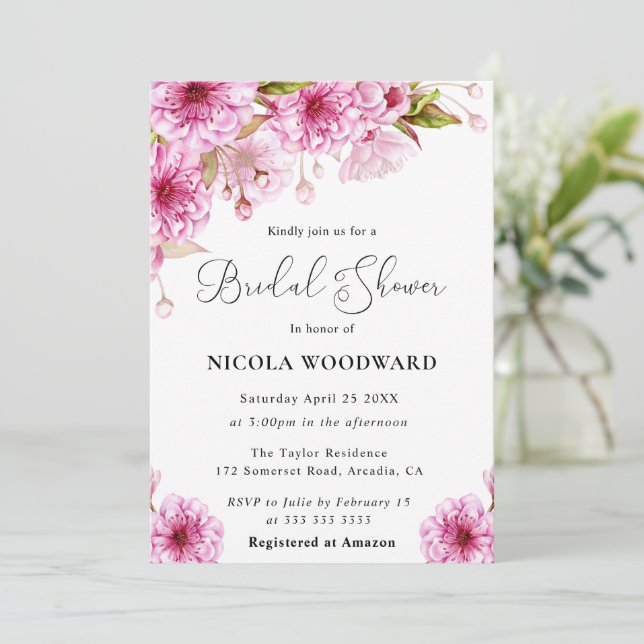 Invitation Branche de Cerisier Fleurie Mariage Watercolor (Debout devant)