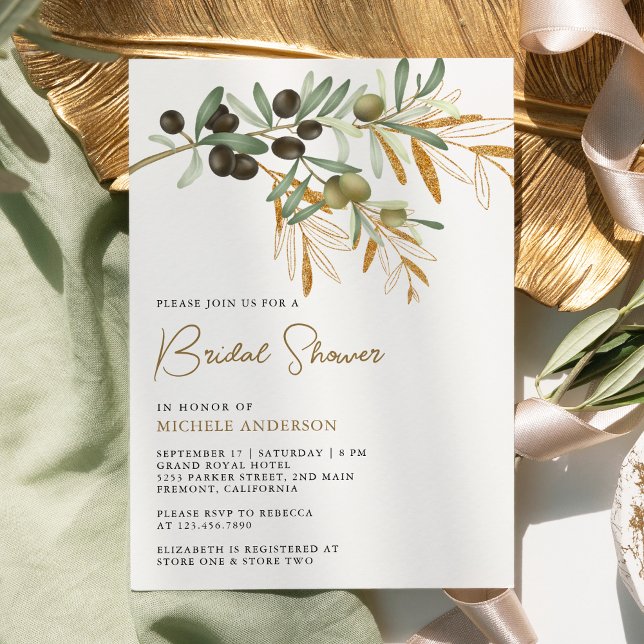 Invitation Branche de feuilles d'olivier rustique pour la dou (Créateur téléchargé)