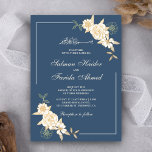 Invitation Branche de Feuilles floraux d'ivoire bleu Mariage<br><div class="desc">Invitation vos invités avec ce faire-part de mariage de style islamique avec un design floral complexe et "Bismillah" en calligraphie arabe. Ajoutez simplement les détails de votre événement sur ce modèle facile à utiliser pour en faire une invitation unique. Cette carte est entièrement personnalisable. Tous les textes sont modifiables et...</div>