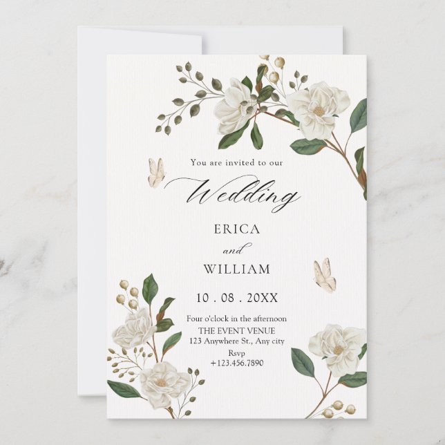 Invitation Branche de fleurs de mariage (Devant)