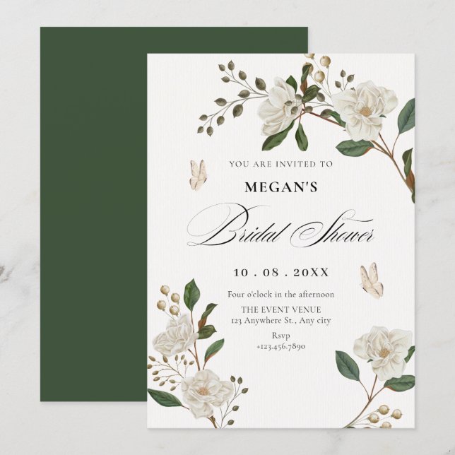 Invitation Branche de fleurs douche de mariée (Devant / Derrière)