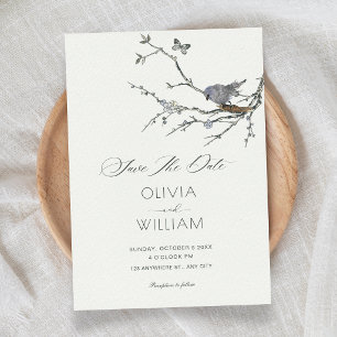 Invitation Branche de fleurs mariage d'oiseau