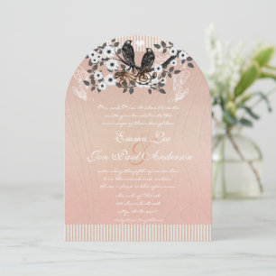 Invitation Branche de fleurs roses vintage oiseaux d'amour ma