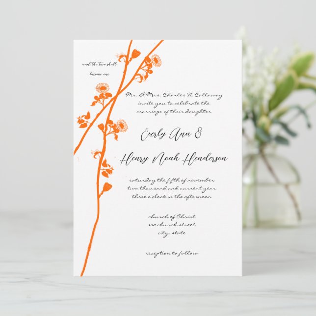 Invitation Branche de fleurs sauvages chrétiennes en terre cu (Debout devant)