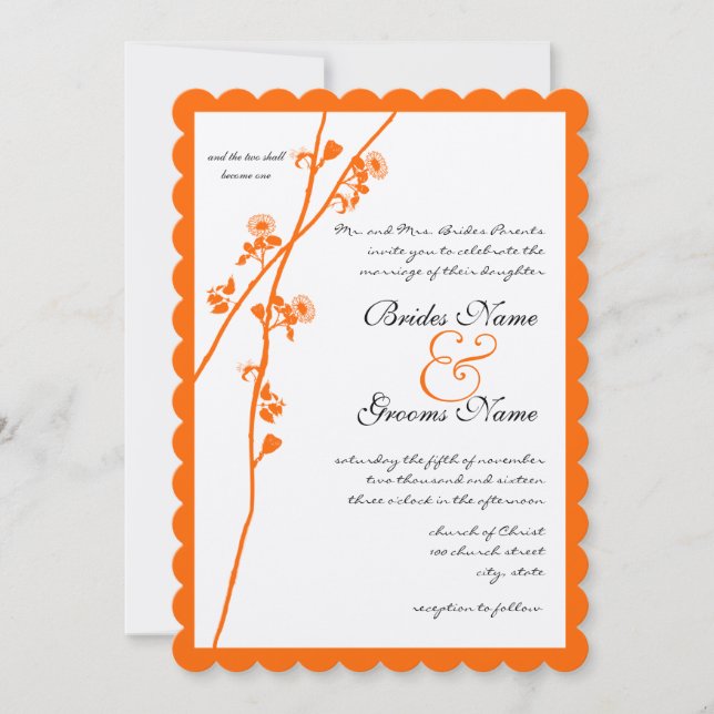 Invitation Branche de fleurs sauvages orange vif pour mariage (Devant)