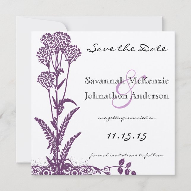 Invitation Branche de fleurs sauvages violettes pour mariage  (Devant)